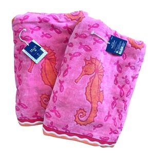 Roller Rabbit x Target Seahorse Beach Towel Set of 2 Oversized Pink Towels NWT